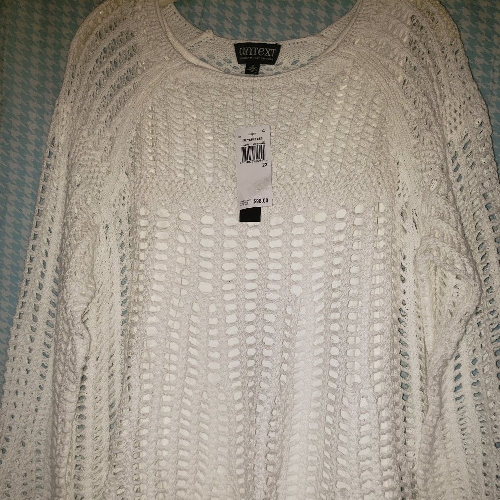 Context by Lord and Taylor Plus Size White Knit Top